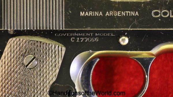 Colt, Government Model, .45acp, Argentine, Navy, Naval, Argentina, Marina, 1911, Handgun, Pistol, C&R, Collectible, 45, .45, acp, auto, Lettered, with Letter