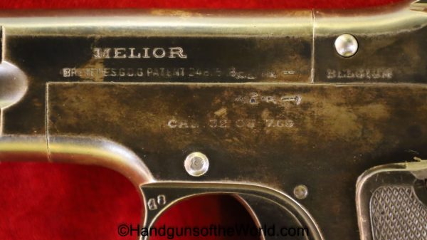 Melior, Old Model, 7.65mm, with Forward Serrations, 7.65, 32, .32, acp, auto, Belgian, Belgium, Handgun, Pistol, C&R, Collectible, Pocket, Hand gun