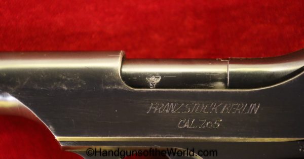 Franz Stock, Stock, Franz, Pocket, 7.65mm, Late, Type II, German, Eagle N, Proofs, Proofed, E/N, Germany, WWII, WW2, Handgun, Pistol, C&R, Collectible, .32