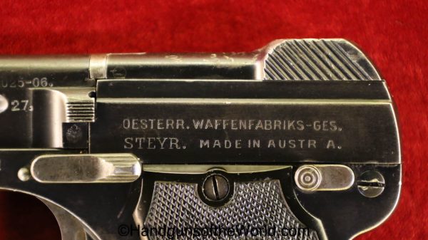 Steyr, 1909, 6.35mm, Late, Production, with Holster, Austria, Dated, 1927, Austria, Handgun, Pistol, C&R, Collectible, VP, Vest Pocket, 25, .25, acp, auto