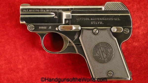 Steyr, Model, 1909, 6.35mm, Austrian, Dated, 1921, Austria, 25, .25, acp, auto, Handgun, Pistol, C&R, Collectible, 6.35, VP, Vest Pocket, Tip Up, Hand gun