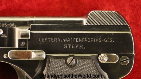 Steyr, Model, 1909, 6.35mm, Austrian, Dated, 1921, Austria, 25, .25, acp, auto, Handgun, Pistol, C&R, Collectible, 6.35, VP, Vest Pocket, Tip Up, Hand gun