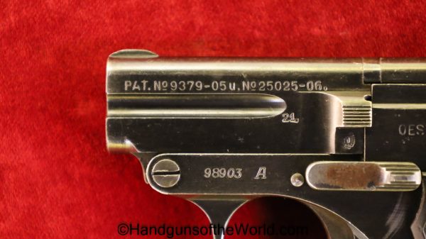 Steyr, Model, 1909, 6.35mm, Austrian, Dated, 1921, Austria, 25, .25, acp, auto, Handgun, Pistol, C&R, Collectible, 6.35, VP, Vest Pocket, Tip Up, Hand gun