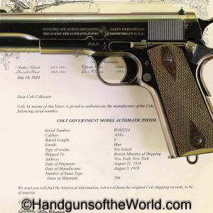 Colt, 1911, Government, .455, British, RAF Marked, RAF, WWI, WW1, Handgun, Pistol, C&R, Collectible, 455, Government Model, English, Contract, Britain, UK