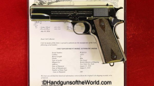 Colt, 1911, Government, .455, British, RAF Marked, RAF, WWI, WW1, Handgun, Pistol, C&R, Collectible, 455, Government Model, English, Contract, Britain, UK