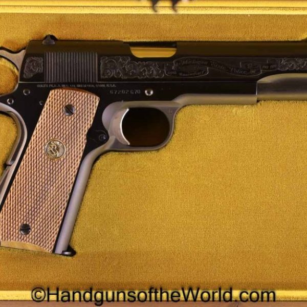 Colt, Government Model, .45acp, Michigan State Police, 60th Anniversary, Edition, Cased, with Case, Factory Engraved, Engraved, Handgun, Pistol, Collectible