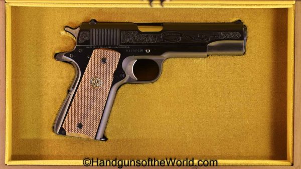 Colt, Government Model, .45acp, Michigan State Police, 60th Anniversary, Edition, Cased, with Case, Factory Engraved, Engraved, Handgun, Pistol, Collectible