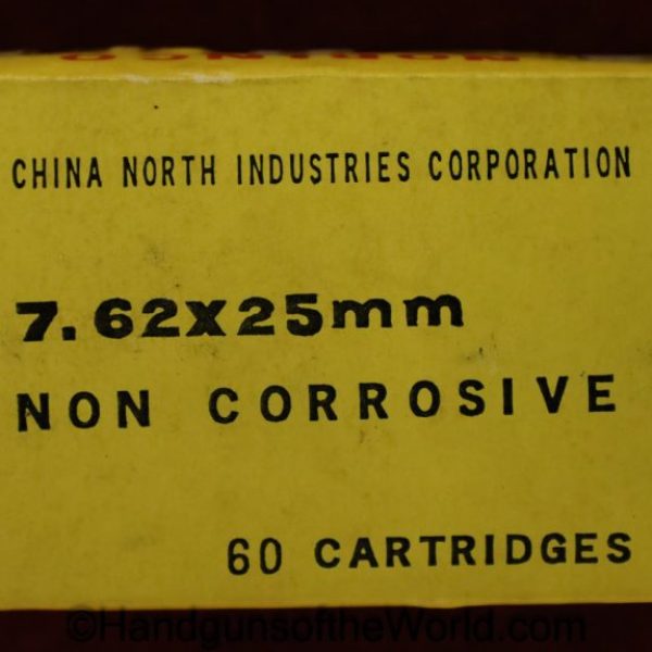 Chinese, Norinco, 7.62 x 25, Tokarev, Ammo, Ammunition, China, 7.62, 7.62x25, Original, Collectible, Handgun, Pistol, Hand gun, Yellow, Box, Boxed