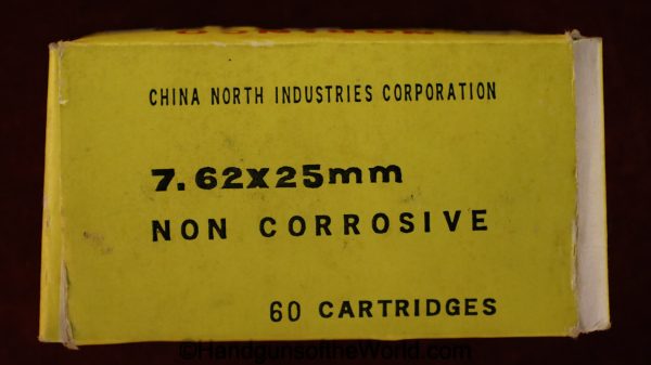 Chinese, Norinco, 7.62 x 25, Tokarev, Ammo, Ammunition, China, 7.62, 7.62x25, Original, Collectible, Handgun, Pistol, Hand gun, Yellow, Box, Boxed