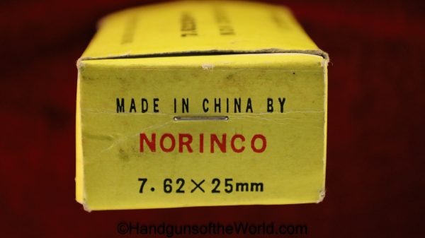 Chinese, Norinco, 7.62 x 25, Tokarev, Ammo, Ammunition, China, 7.62, 7.62x25, Original, Collectible, Handgun, Pistol, Hand gun, Yellow, Box, Boxed