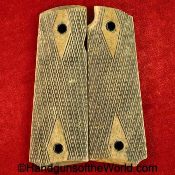 Norwegian, Kongsberg, Colt, 1914, Grips, Checkered, Birchwood, with diamond cut, Colten, Norway, Original, Collectible, Grip, Pair, Handgun, Pistol, 1911