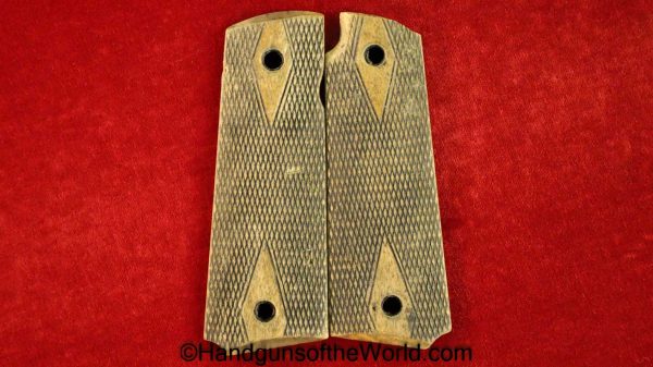 Norwegian, Kongsberg, Colt, 1914, Grips, Checkered, Birchwood, with diamond cut, Colten, Norway, Original, Collectible, Grip, Pair, Handgun, Pistol, 1911