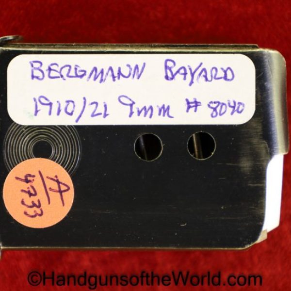 Bergmann Bayard, 1910, 1910/21, 9mm, Magazine, Clip, Mag, Original, Collectible, Denmark, Danish, Handgun, Pistol, Bergmann, Bayard, 8040, #8040, Model