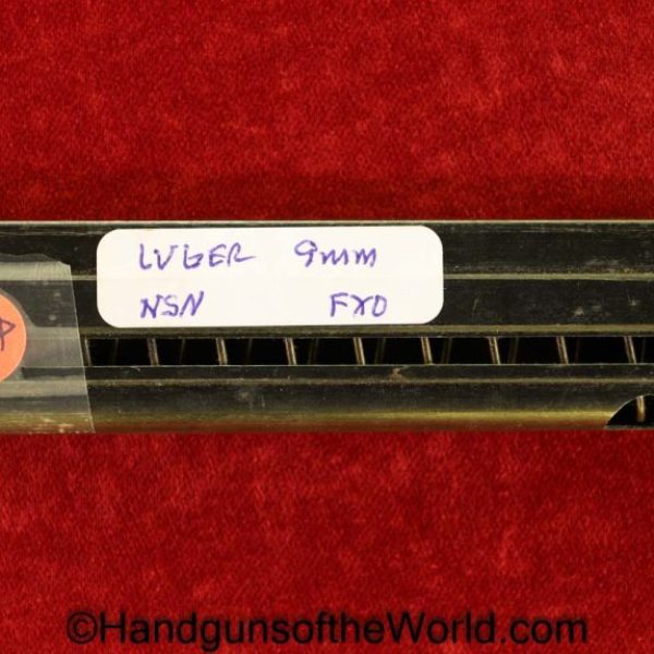Luger, P.08, 9mm, Magazine, Clip, WWII, Era, No Serial Number, NSN, German, Germany, fxo, E/37, Original, Collectible, P08, P.08, P-08, WW2, Mag, unnumbered