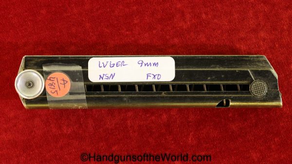 Luger, P.08, 9mm, Magazine, Clip, WWII, Era, No Serial Number, NSN, German, Germany, fxo, E/37, Original, Collectible, P08, P.08, P-08, WW2, Mag, unnumbered