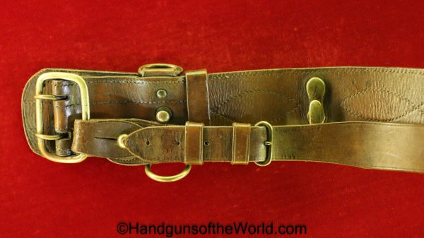 British, Sam Browne, Belt, with Suspender, Original, Collectible, Brown, Leather, Unmarked, English, Britain, England, UK, United Kingdom, Period, Vintage