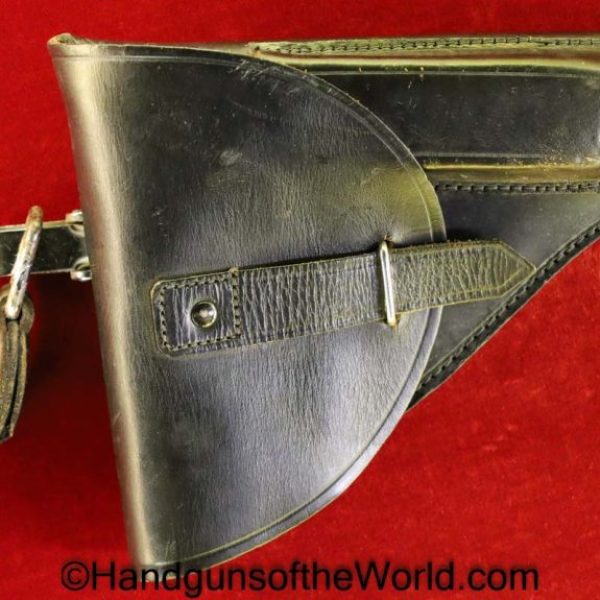 Beretta, Model, 1934, 1935, Holster, Black, leather, with chrome belt clip and hanger, with Hanger, Original, Collectible, Italy, Italian, Handgun, Pistol