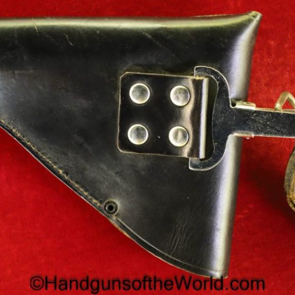 Beretta, Model, 1934, 1935, Holster, Black, leather, with chrome belt clip and hanger, with Hanger, Original, Collectible, Italy, Italian, Handgun, Pistol