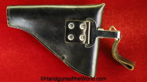 Beretta, Model, 1934, 1935, Holster, Black, leather, with chrome belt clip and hanger, with Hanger, Original, Collectible, Italy, Italian, Handgun, Pistol