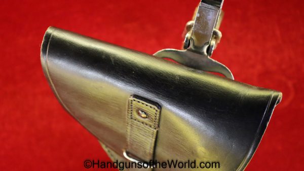 Beretta, Model, 1934, 1935, Holster, Black, leather, with chrome belt clip and hanger, with Hanger, Original, Collectible, Italy, Italian, Handgun, Pistol