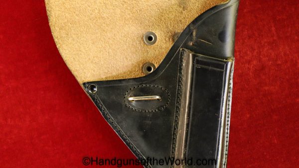 Beretta, Model, 1934, 1935, Holster, Black, leather, with chrome belt clip and hanger, with Hanger, Original, Collectible, Italy, Italian, Handgun, Pistol