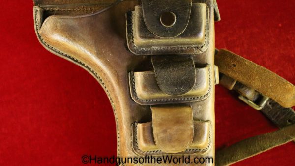 Bergmann Bayard, 1908, 1910, Holster, Danish, 1917, 1910/21, Bergmann, Bayard, Denmark, Original, Collectible, Handgun, Pistol, with Shoulder Straps, Brown