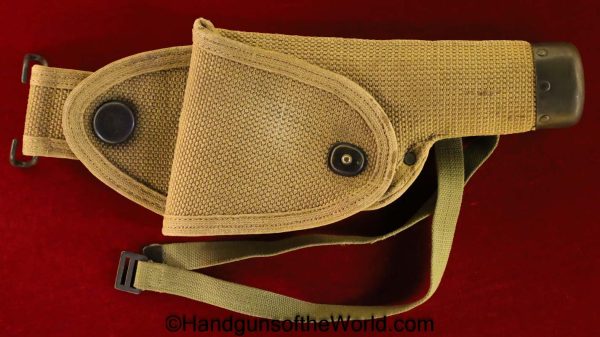 Colt, 1911, Mills, Holster, Belt, Package, narrow flap, variation, Tan, Canvas, Original, Collectible, USA, American, Americana, America, Handgun, Pistol