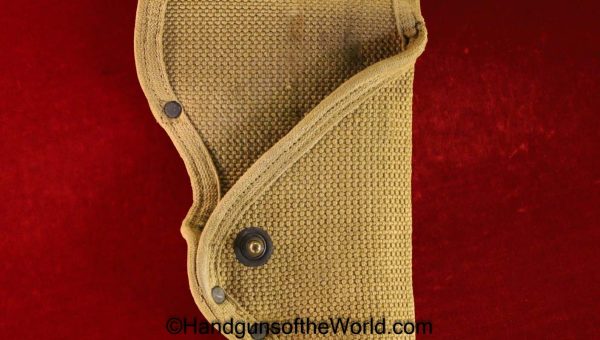 Colt, 1911, Mills, Holster, Belt, Package, narrow flap, variation, Tan, Canvas, Original, Collectible, USA, American, Americana, America, Handgun, Pistol