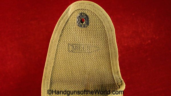 Colt, 1911, Mills, Holster, Belt, Package, narrow flap, variation, Tan, Canvas, Original, Collectible, USA, American, Americana, America, Handgun, Pistol