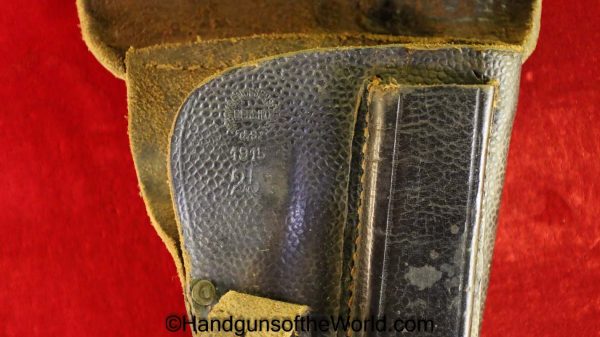 Dreyse, 1907, Holster, WWI, WW1, German, Germany, Original, Collectible, Handgun, Pistol, Black, leather, pebble grain, pattern, Berlin, 1915, Dated, Model