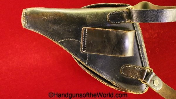 French, Model, 1892, Revolver, Holster, with Shoulder Straps, Black, leather, clamshell, Clam Shell, Original, Collectible, Lebel, France, WWI, WW1