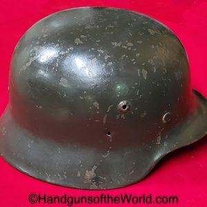 Finnish, M40/55, Helmet, Green Paint, Steel, Original, Collectible, Finland, Army, WWII, WW2, Leather Liner, Finnish Contract