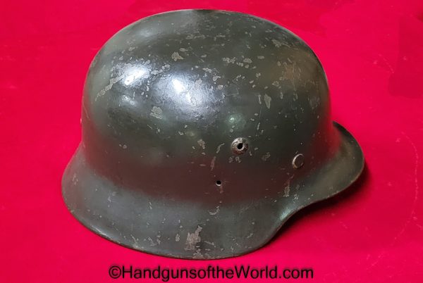 Finnish, M40/55, Helmet, Green Paint, Steel, Original, Collectible, Finland, Army, WWII, WW2, Leather Liner, Finnish Contract