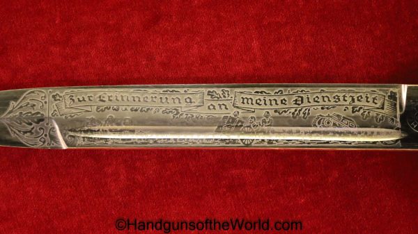 German, Dress, Bayonet, Etched Blade, Artillery Motif, FW Holler, Holler, Original, Collectible, Germany, WWII, WW2, Dress Bayonet, Artillery, Etched