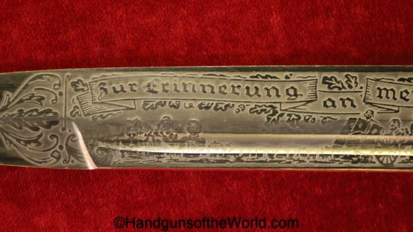 German, Dress, Bayonet, Etched Blade, Artillery Motif, FW Holler, Holler, Original, Collectible, Germany, WWII, WW2, Dress Bayonet, Artillery, Etched