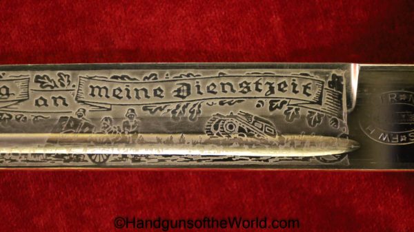 German, Dress, Bayonet, Etched Blade, Artillery Motif, FW Holler, Holler, Original, Collectible, Germany, WWII, WW2, Dress Bayonet, Artillery, Etched