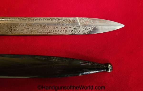 German, Dress, Bayonet, Etched Blade, Artillery Motif, FW Holler, Holler, Original, Collectible, Germany, WWII, WW2, Dress Bayonet, Artillery, Etched