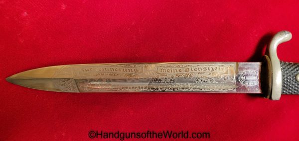 German, Dress, Bayonet, Etched Blade, Artillery Motif, FW Holler, Holler, Original, Collectible, Germany, WWII, WW2, Dress Bayonet, Artillery, Etched