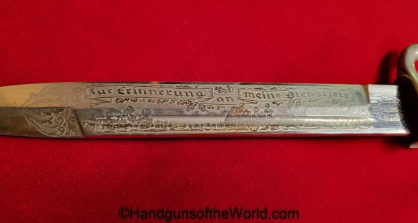 German, Dress, Bayonet, Etched Blade, Artillery Motif, FW Holler, Holler, Original, Collectible, Germany, WWII, WW2, Dress Bayonet, Artillery, Etched