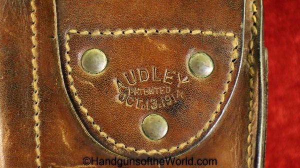 Luger, 1900, 1906, American Eagle, Audley, Holster, Brown, leather, Audley-Patented Oct 18-1914, Safety Clip, Original, Collectible, American, Eagle, America