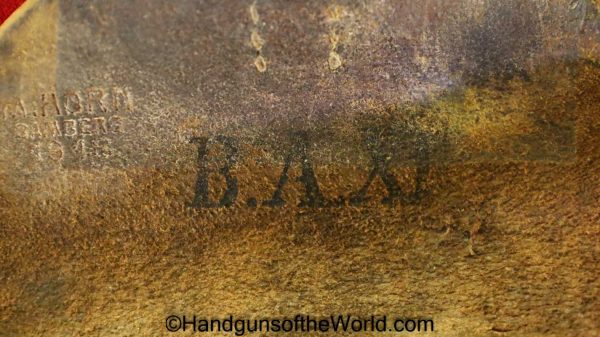 Mauser, 1914, Holster, WW1, WWI, German, Germany, Original, Collectible, Black, leather, General Purpose pattern, M.Horn Banberg, 1918, BAXI,Crown over III