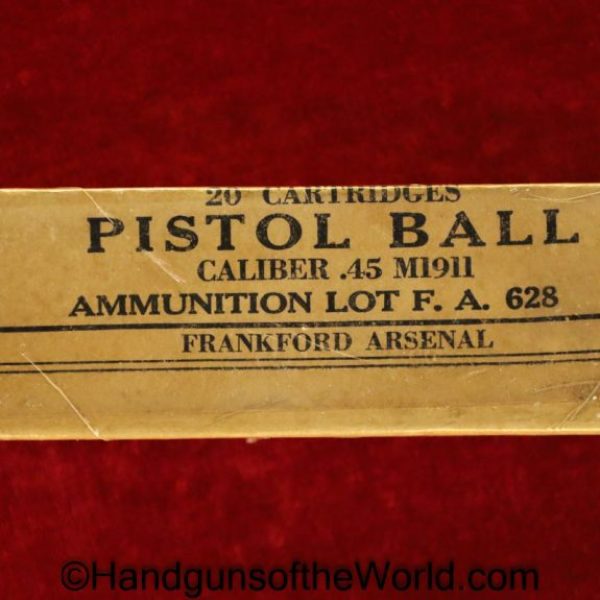 Colt, 1911A1, 1911, .45 acp, US, Army, Ammo, unopened, Frankford Arsenal, Frankford, Collectible, Original, Ammunition, WWII, WW2, Handgun, Pistol, Hand gun