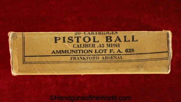 Colt, 1911A1, 1911, .45 acp, US, Army, Ammo, unopened, Frankford Arsenal, Frankford, Collectible, Original, Ammunition, WWII, WW2, Handgun, Pistol, Hand gun