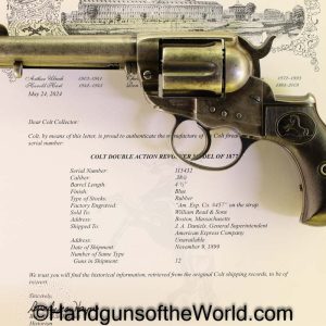 Colt, 1877, Lightning, .38, 1899, American Express Co, Marked, Handgun, Revolver, C&R, Collectible, 38, Long Colt, LC, Model, Lettered, with Letter, USA