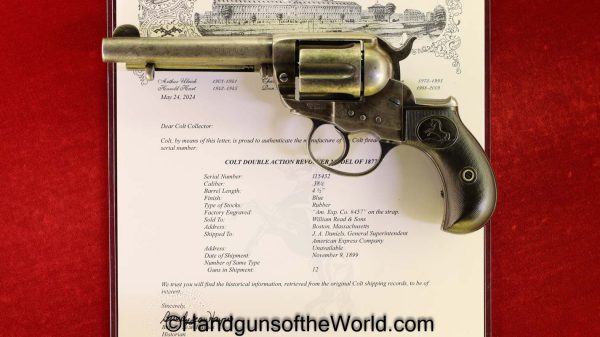 Colt, 1877, Lightning, .38, 1899, American Express Co, Marked, Handgun, Revolver, C&R, Collectible, 38, Long Colt, LC, Model, Lettered, with Letter, USA