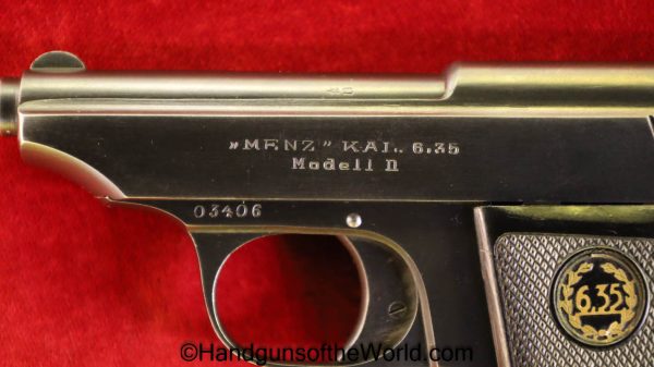 Menz, Model 2, 6.35mm, Outstanding, German, Germany, Handgun, Pistol, C&R, Collectible, Model II, Model, 2, II, 6.35, 25, .25, acp, auto, VP, Vest Pocket