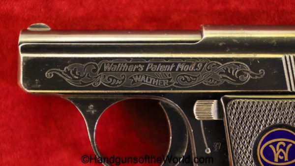 Walther, Model 9, 6.35mm, Factory Engraved, with Holster, Model, 9, German, Germany, Handgun, Pistol, C&R, Collectible, VP, Vest Pocket, Engraved, IX, .25