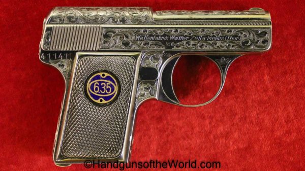 Walther, Model 9, 6.35mm, Custom, Scroll Engraved, Engraved, German, Germany, Handgun, Pistol, C&R, Collectible, VP, Vest Pocket, 6.35, 25, .25, acp, auto