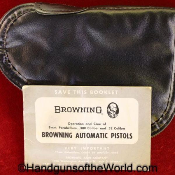 Browning, 1910, Pouch, Manual, black, vinyl, red felt lining, Original, Collectible, 1910-55, 1910/55, with Manual, Original, Collectible, Handgun, Pistol