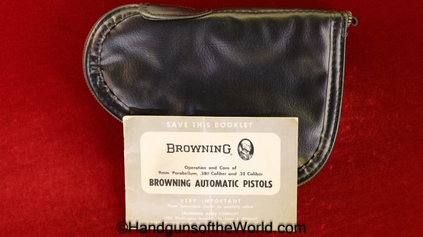 Browning, 1910, Pouch, Manual, black, vinyl, red felt lining, Original, Collectible, 1910-55, 1910/55, with Manual, Original, Collectible, Handgun, Pistol